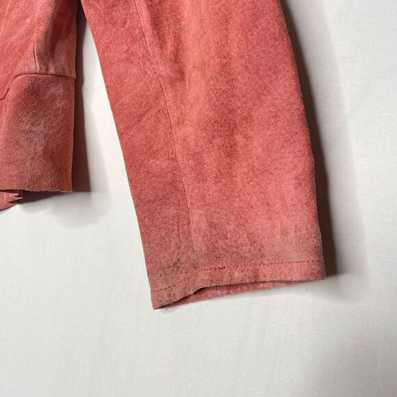 Vintage Pink Suede Leather Jacket Size 10 Peplum Western Cowgirl Mod Indie - Picture 5 of 11